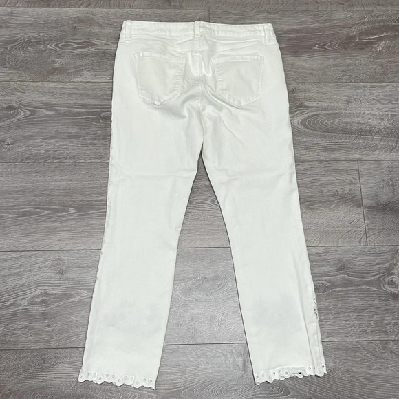 Lauren Conrad Cream Off White Skinny Crop Denim Jeans Embroidered Hem 6 - Picture 15 of 15